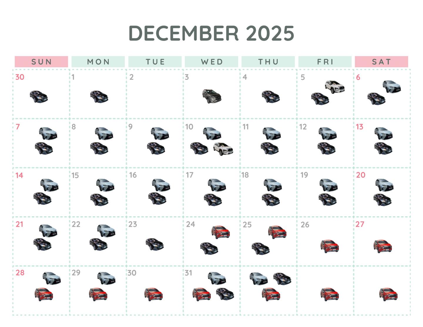 December 2025 Booking Calendar