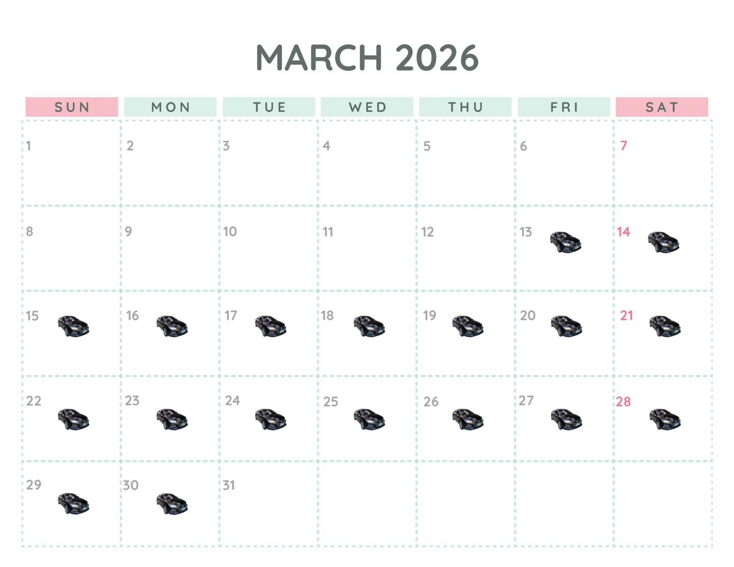 March 2026 Booking Calendar
