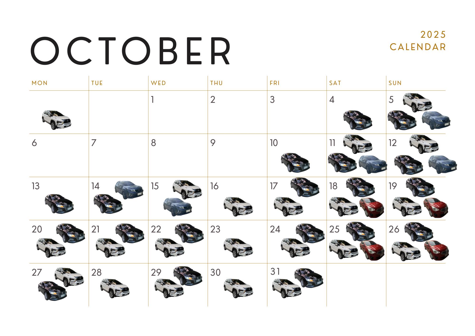 October 2025 Booking Calendar